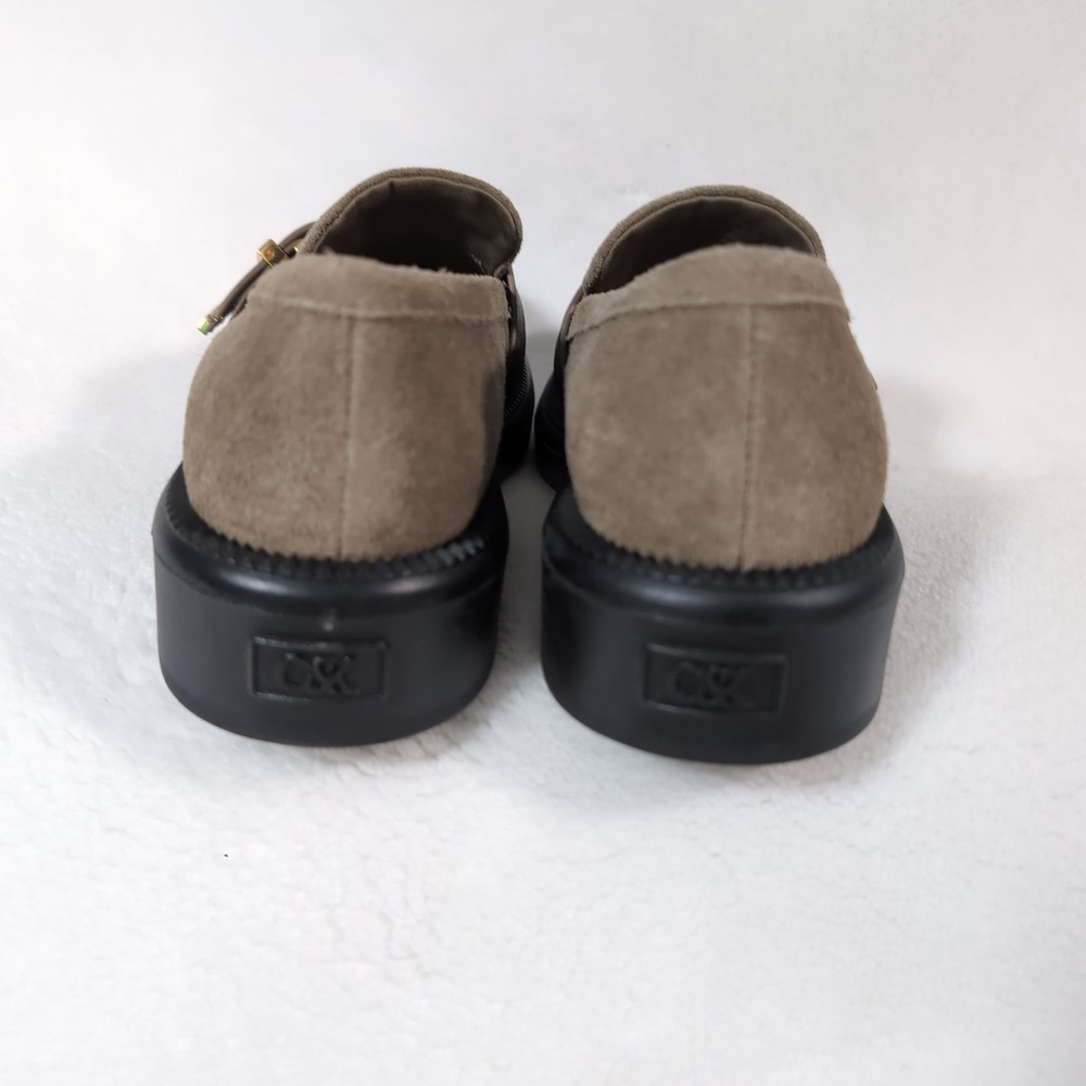 Charles & Keith Loafers Women Taupe Suede Gold Buckle Lug Sole Chunky Platform - Picture 8 of 13